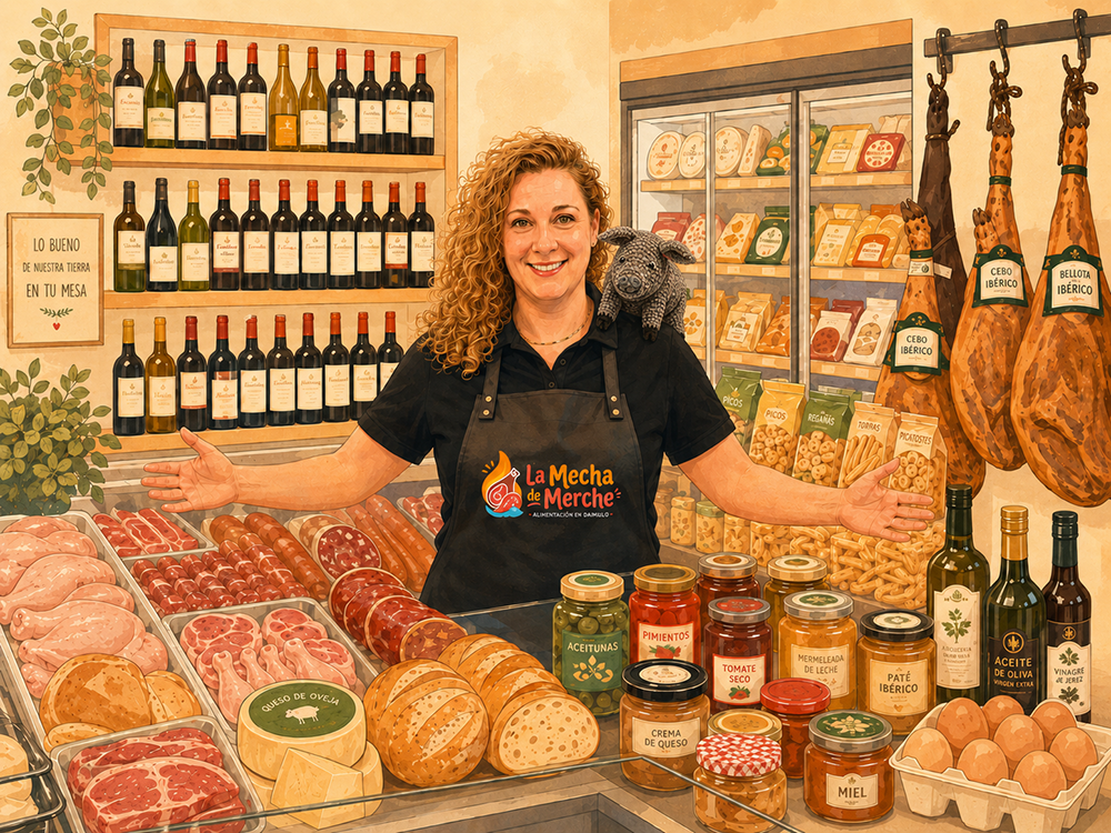 Counter with Iberian products and food at La Mecha de Merche